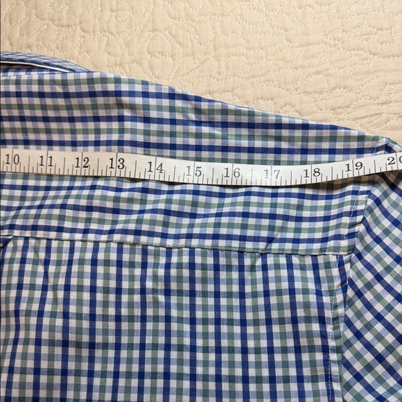Saddlebred Size Large Blue Green White Checked Button-Down Cotton/Poly Shirt - Picture 8 of 8